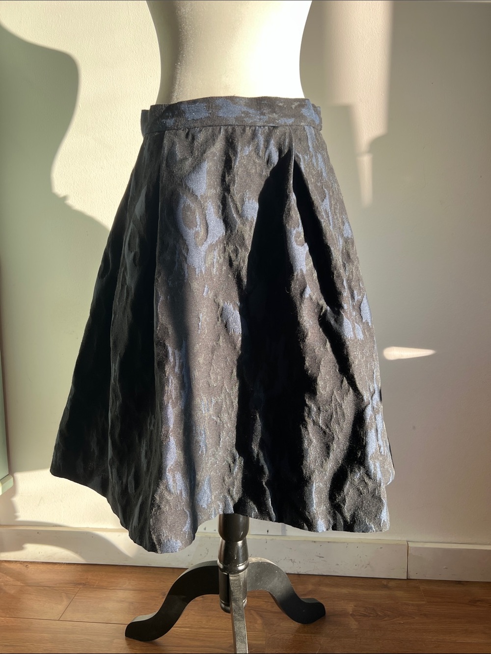 H&M vintage inspired A-Line Black & Blue Jacquard Skirt